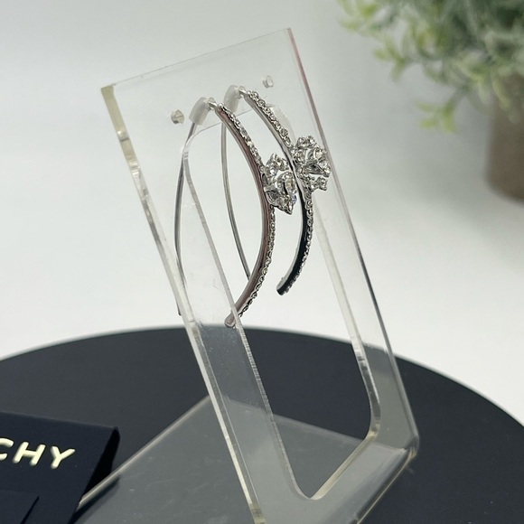 Givenchy Silver Tone Starburst Crystal Flower Half Hoop New - Picture 4 of 11